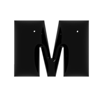 Black metal shiny reflective letter M 3D illustration png