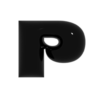 Black metal shiny reflective letter P 3D illustration png