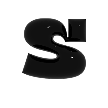 Black metal shiny reflective letter S 3D illustration png