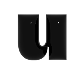 Black metal shiny reflective letter U 3D illustration png