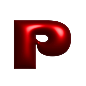 Red metal shiny reflective letter P 3D illustration png