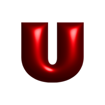 Red metal shiny reflective letter U 3D illustration png