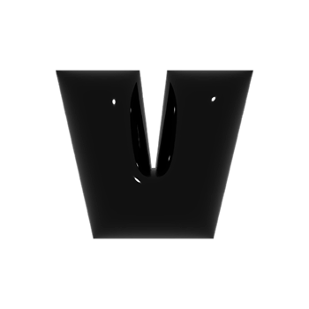 Black metal shiny reflective letter V 3D illustration png