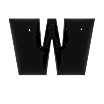 Black metal shiny reflective letter W 3D illustration png