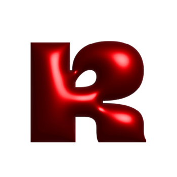 Red metal shiny reflective letter R 3D illustration png