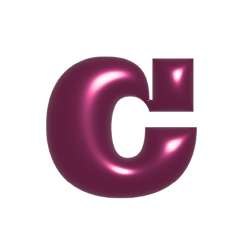 Red metal shiny reflective letter C 3D illustration png