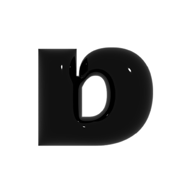 Black metal shiny reflective letter D 3D illustration png