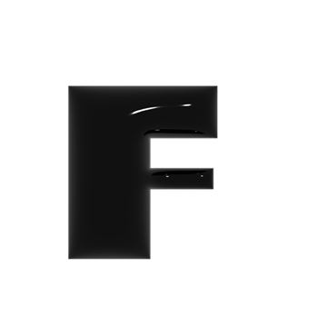Black metal shiny reflective letter F 3D illustration png