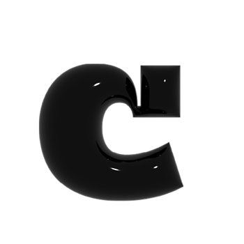 Black metal shiny reflective letter C 3D illustration png