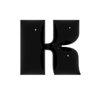 Black metal shiny reflective letter K 3D illustration png