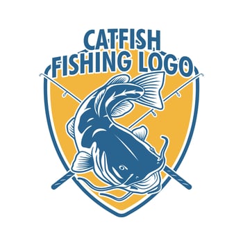 Catfish fishing logo template illustration vector