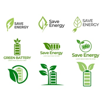Green ecology icon, logo set. Save green or save energy logo vector collection.