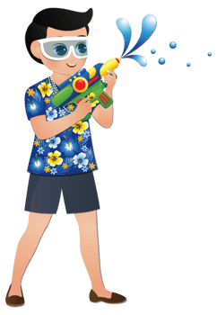 Happy cute cartoon wearing flower shirt smiled enjoy for Songkran festival in Thailand png