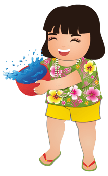 Happy cute cartoon wearing flower shirt smiled enjoy for Songkran festival in Thailand png