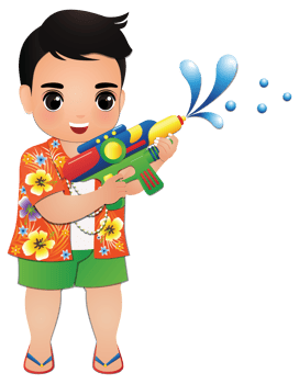 Happy cute cartoon wearing flower shirt smiled enjoy for Songkran festival in Thailand png