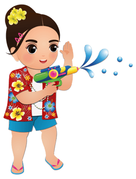 Happy cute cartoon wearing flower shirt smiled enjoy for Songkran festival in Thailand png