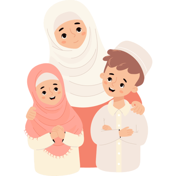 Cute muslim family islamic woman with children png