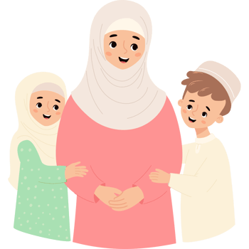 Cute muslim family islamic woman with children png