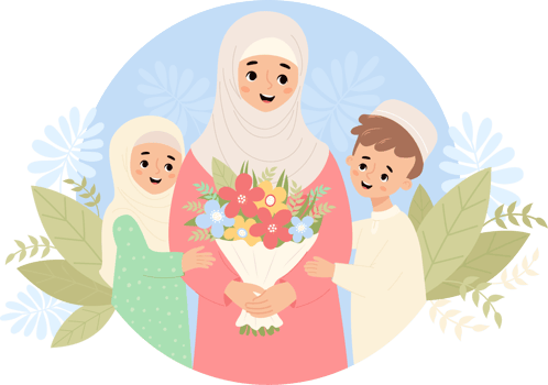 Islamic family. Cute mother with children png