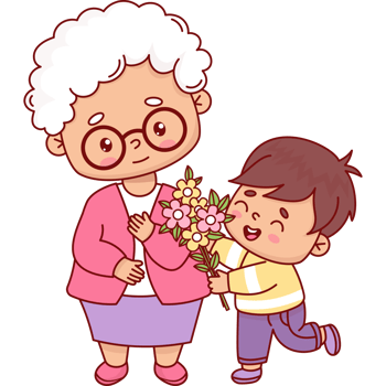 Happy grandmother with boy grandson png