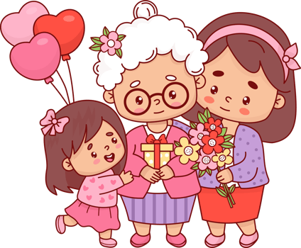 Happy grandmother with daughter and granddaughter png