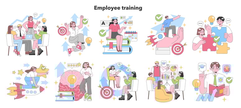 Employee training set. Flat vector illustration.