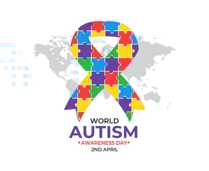 World autism day awareness ribbon puzzle shape pattern colors illustration poster background design vector