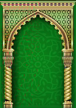 Arch of gold in the oriental style with Arabic traditional ornaments in vector graphics.