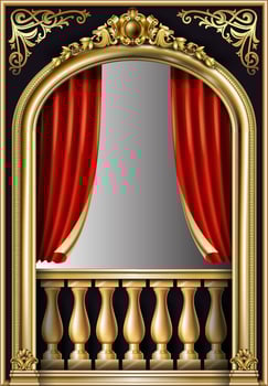 Baroque arched theatrical golden box. Vector graphics