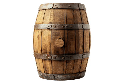 AI generated wooden oak barrels on transparent background png