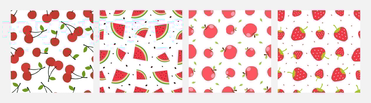 Collection fruit seamless pattern vector design, cherry, watermelon, apple, strawberry, design can be for t-shirts, wrapping paper, printing needs