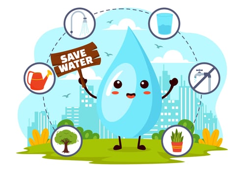 Water Saving Vector Illustration for Mineral Savings Campaign and Energy Utilization with Faucet and Earth Concept in Flat Cartoon Background