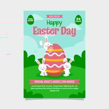 Easter day Flat vertical flyer background template with egg and bunny illustration vector