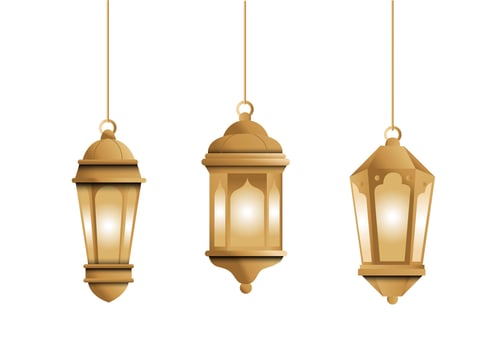 Golden 3D arabic lantern vector illustration