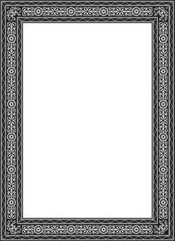 Vector monochrome black square Yakut ornament. An endless rectangular border, a frame of the northern peoples of the Far East