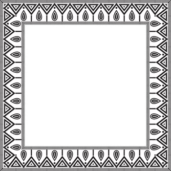Vector monochrome native american folk ornament. Square border, frame of the peoples of America, Aztec, Incas, Maya