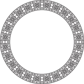 Vector monochrome black round Yakut ornament. Endless circle, border, frame of the northern peoples of the Far East