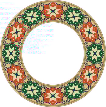 Vector round national colored ornament of ancient Persia. Iranian ethnic circle, ring, border, frame.