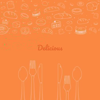 Set of dessert and cutlery linear icons design banner vector