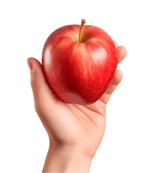 AI generated a hand-holding red apple isolated on a transparent background, PNG