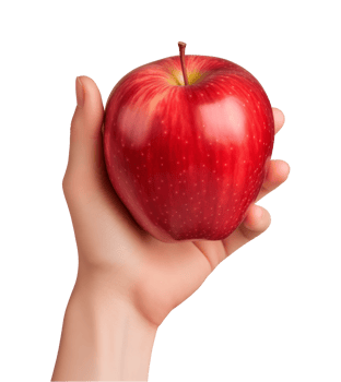 AI generated a hand-holding red apple isolated on a transparent background, PNG