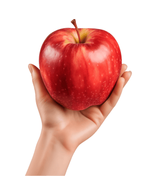 AI generated a hand-holding red apple isolated on a transparent background, PNG