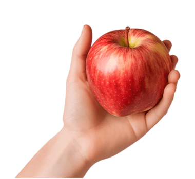 AI generated a hand-holding red apple isolated on a transparent background, PNG