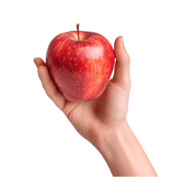 AI generated a hand-holding red apple isolated on a transparent background, PNG