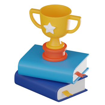 The Path to Knowledge, 3D Icon of Trophy and Book Illustrating Learning. 3D render png