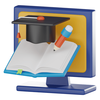 Online Learning, book and graduation hat, Academic Achievement. 3D render png