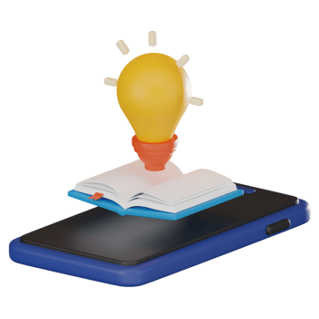 Book idea of Yellow Light Bulb and Open Book on smart phone for Creative Online Education. 3D render png