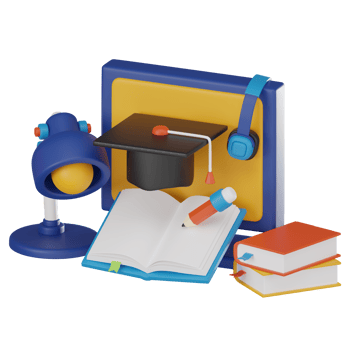 Online Learning, book and graduation hat, Academic Achievement. 3D render png