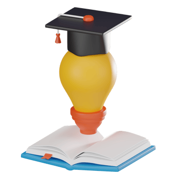 Illuminating Ideas of Yellow Light Bulb Graduation Hat and Open Book for Creative Education. 3D render png