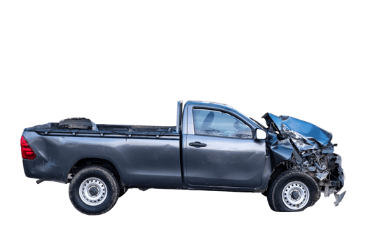 Side view of black pickup truck car get damaged by accident on the road. damaged cars after collision. isolated on transparent background, Car and casualty insurance ,PNG File png